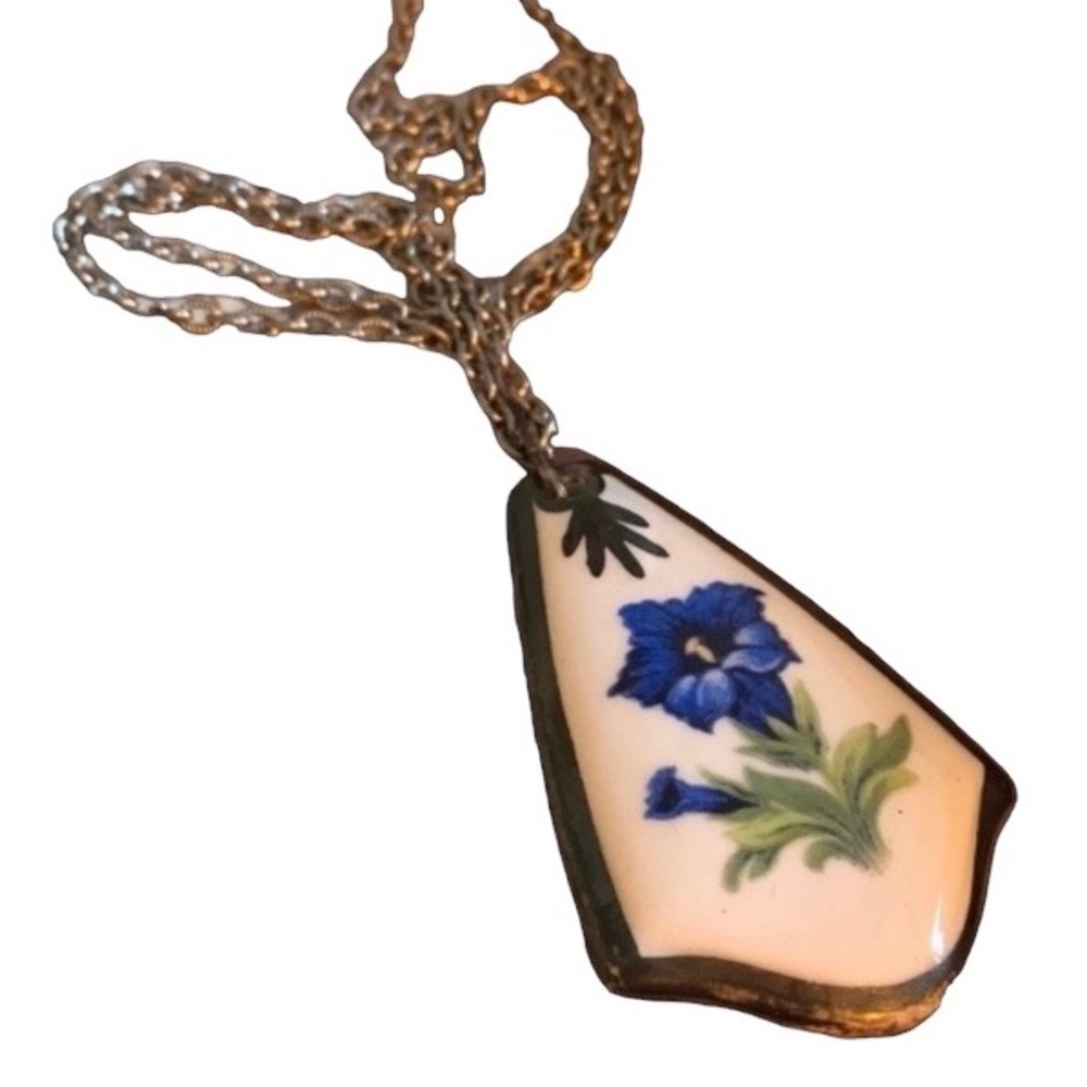 Bavaria Schumann Rare Vintage German Blue Flower Necklace Numbered Jewelry